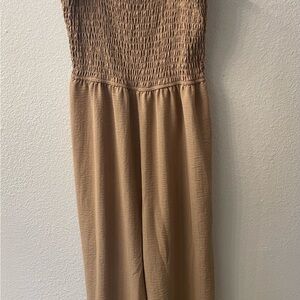 Ruffle Wide-Leg Jumpsuit light brown